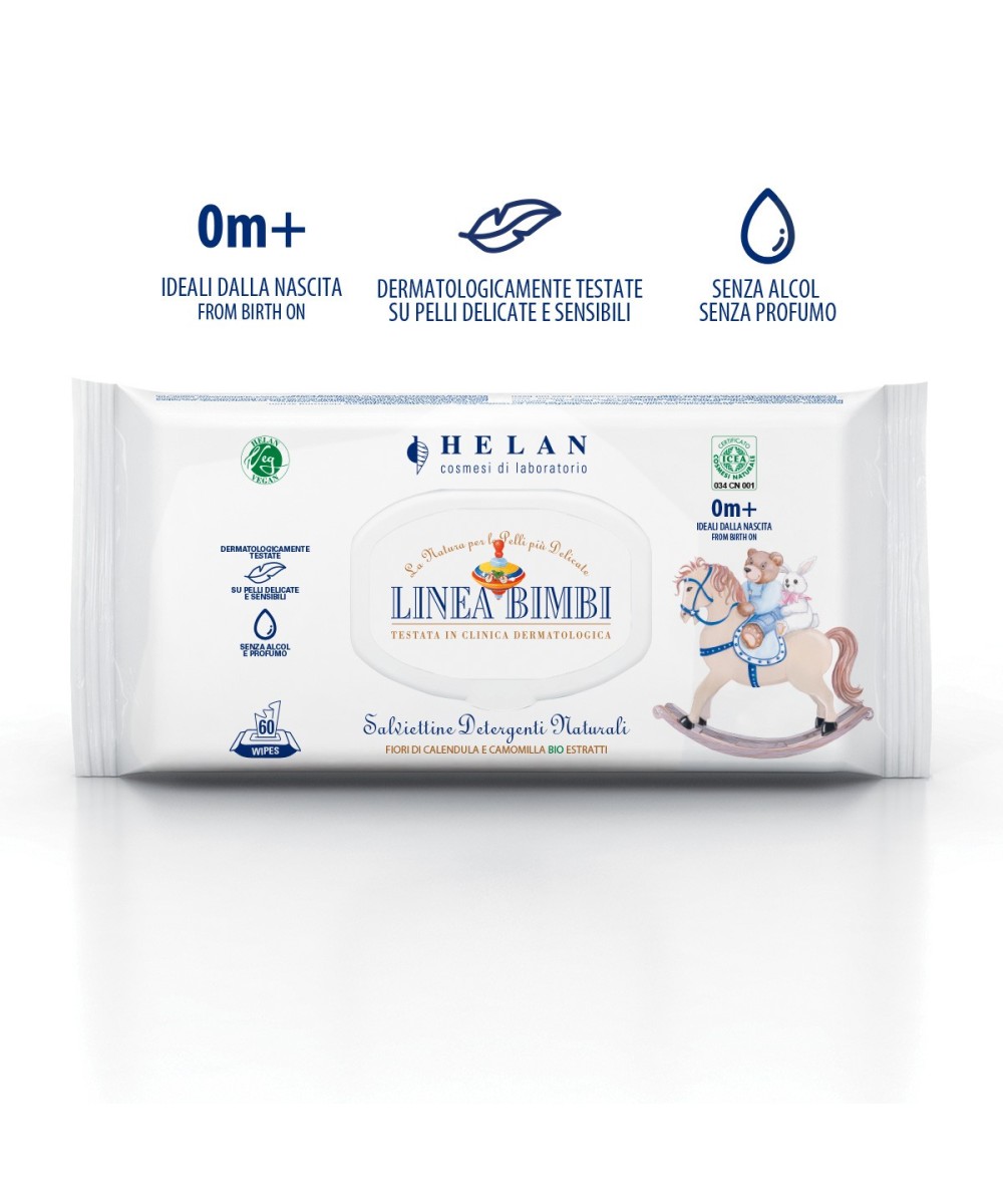 HELAN Linea Bimbi Salviettine Detergenti Naturali 60 salviette